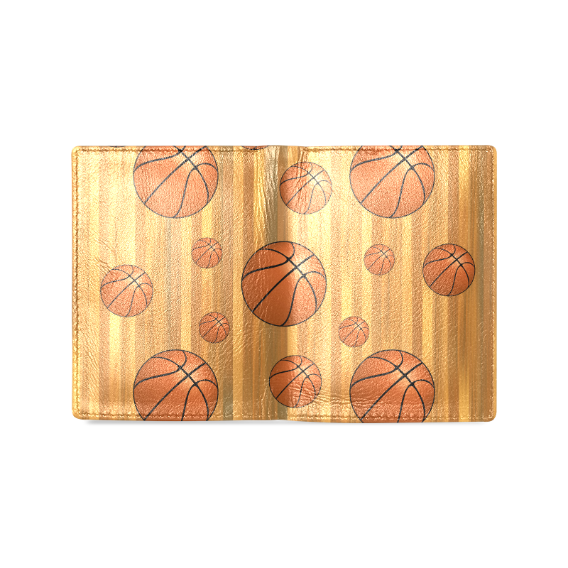 Basketballs with Wood Background Men's Leather Wallet (Model 1612)