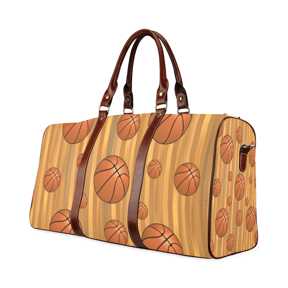 Basketballs with Wood Background Waterproof Travel Bag/Large (Model 1639)