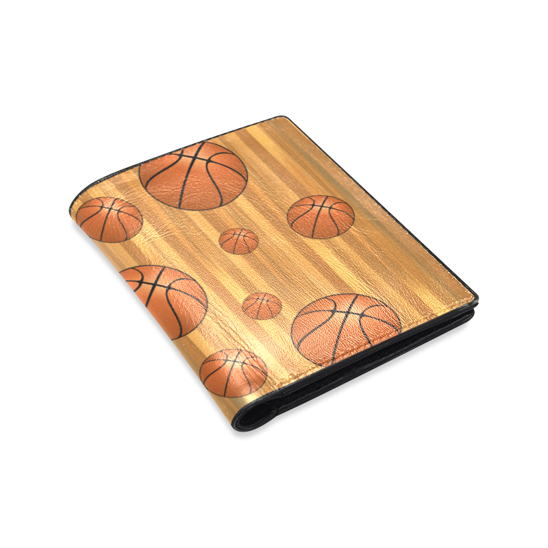 Basketballs with Wood Background Men's Leather Wallet (Model 1612)