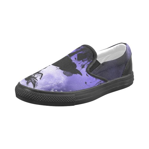 A beautiful fairy dancing on a mushroom silhouette Men's Slip-on Canvas Shoes (Model 019)