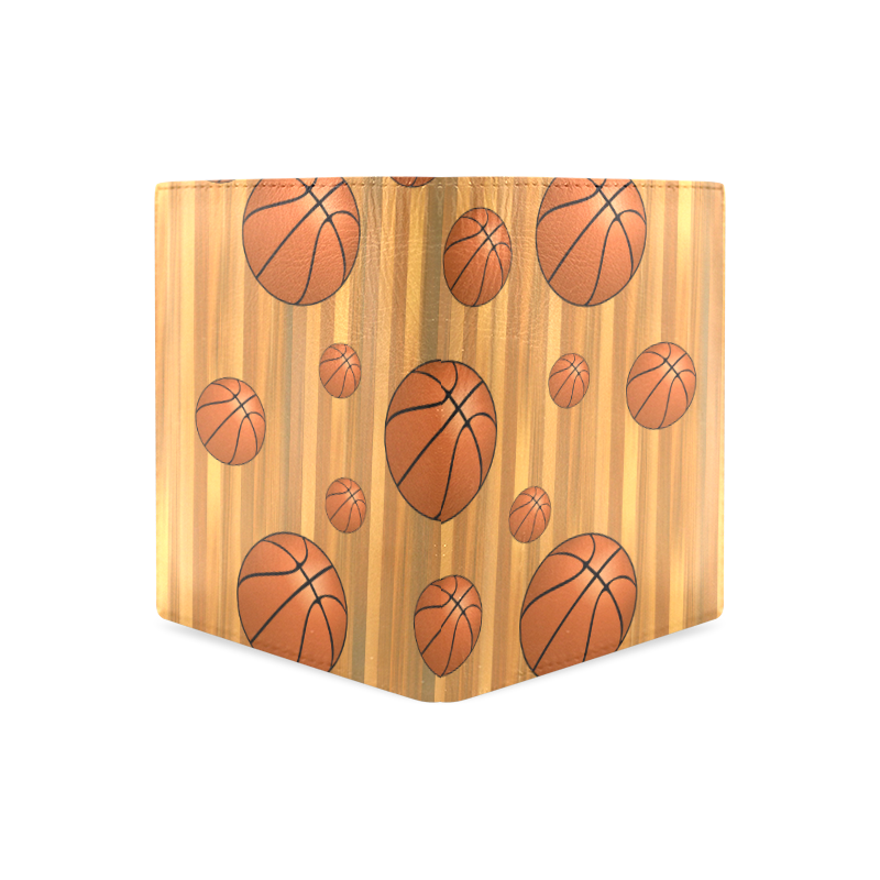 Basketballs with Wood Background Men's Leather Wallet (Model 1612)