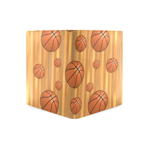 Basketballs with Wood Background Men's Leather Wallet (Model 1612)