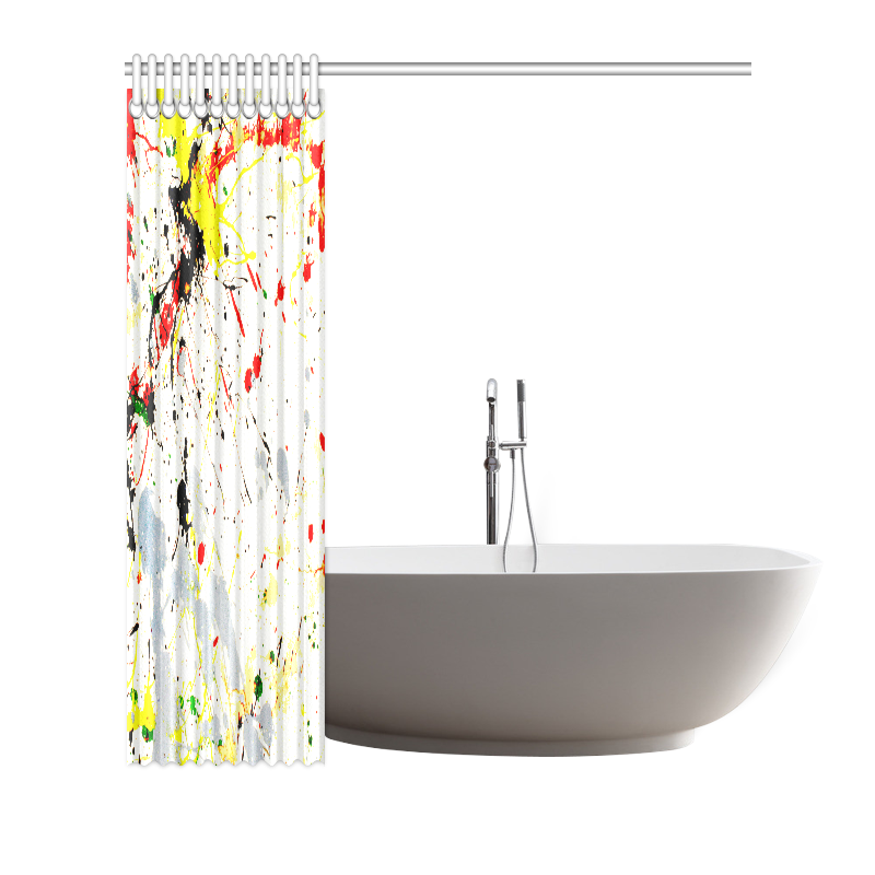 Yellow & Black Paint Splatter Shower Curtain 66"x72"