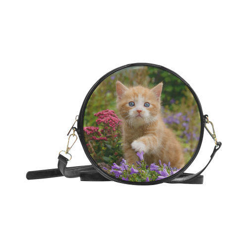 Cute Ginger Kitten Funny Baby Pet Animal in a Garden Photo for Cat Lovers Round Sling Bag (Model 1647)