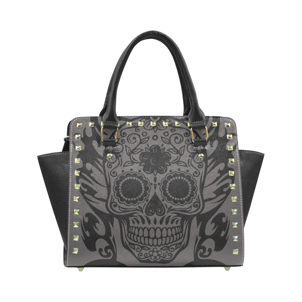 SKULL FLOWERS Rivet Shoulder Handbag (Model 1645)