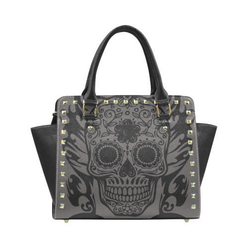 SKULL FLOWERS Rivet Shoulder Handbag (Model 1645)