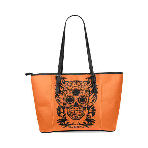 SKULL FLOWERS Leather Tote Bag/Small (Model 1640)