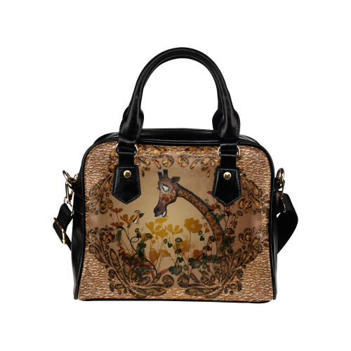 Sweet giraffe with bird Shoulder Handbag (Model 1634)