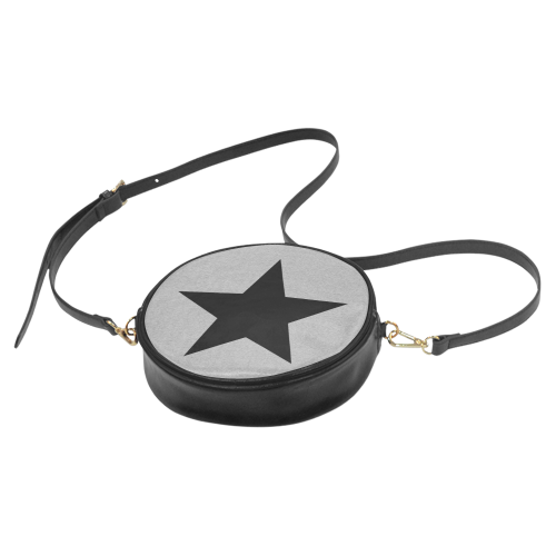 Grey random grain motion blur and a black star VAS2 Round Sling Bag (Model 1647)