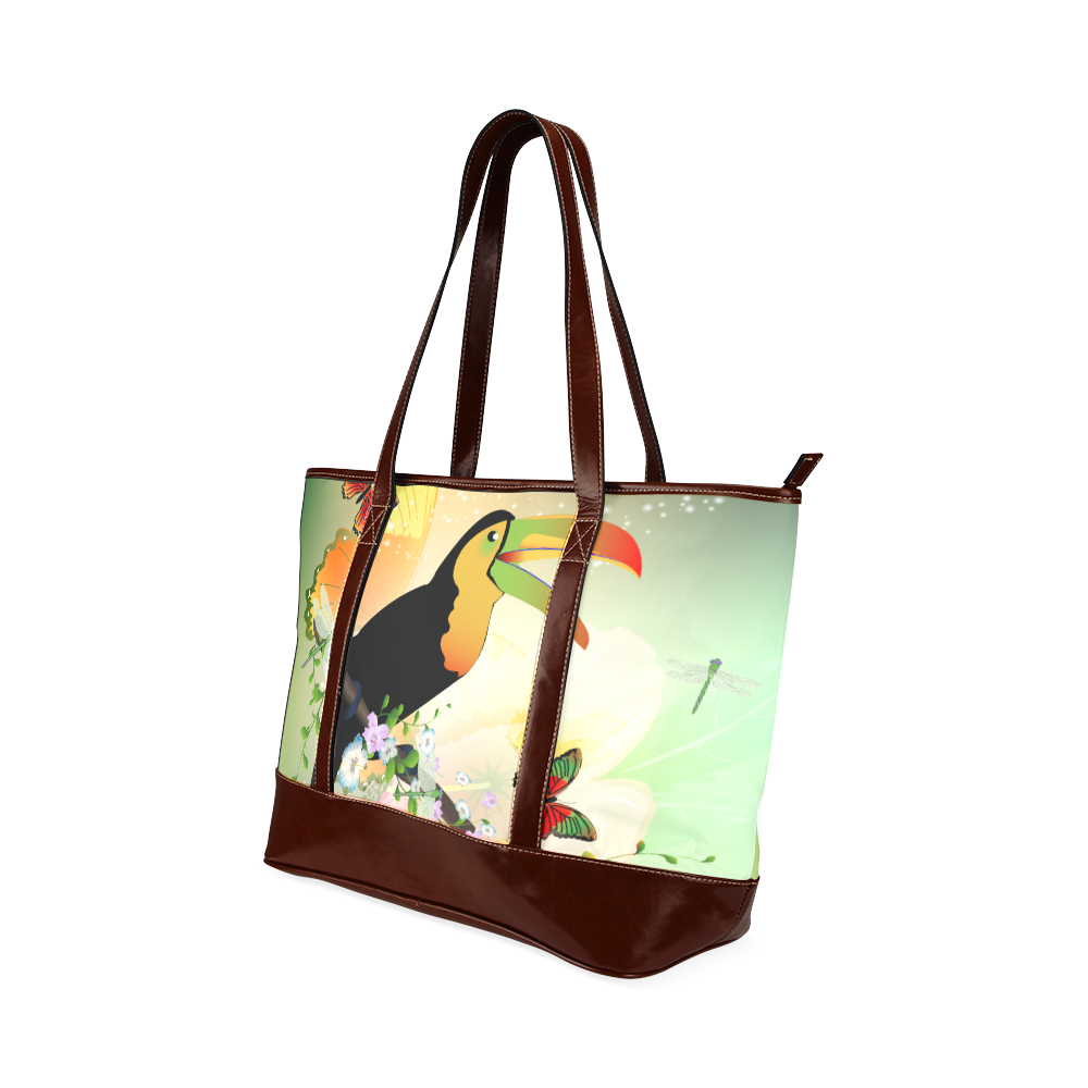 Funny toucan with flowers Tote Handbag (Model 1642)