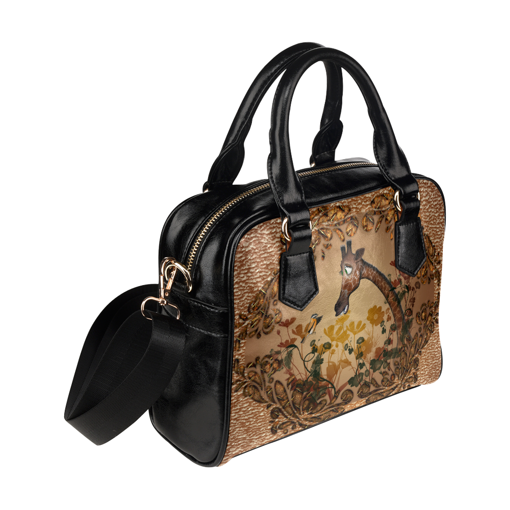 Sweet giraffe with bird Shoulder Handbag (Model 1634)