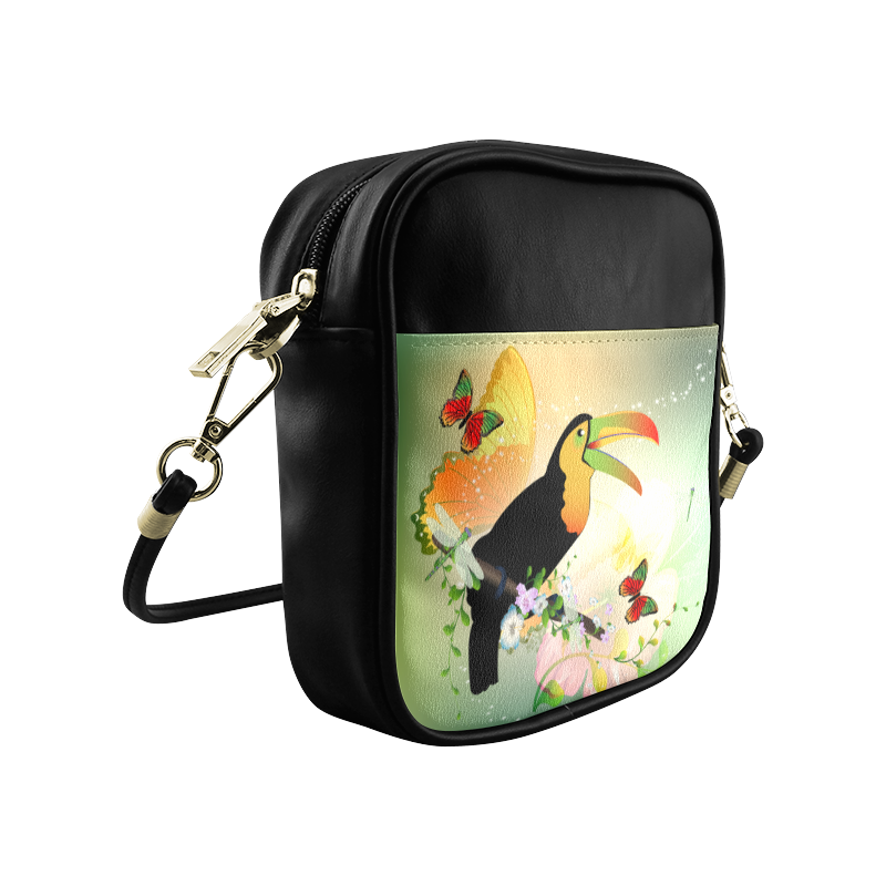 Funny toucan with flowers Sling Bag (Model 1627)