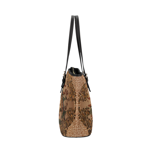 Sweet giraffe with bird Leather Tote Bag/Large (Model 1651)