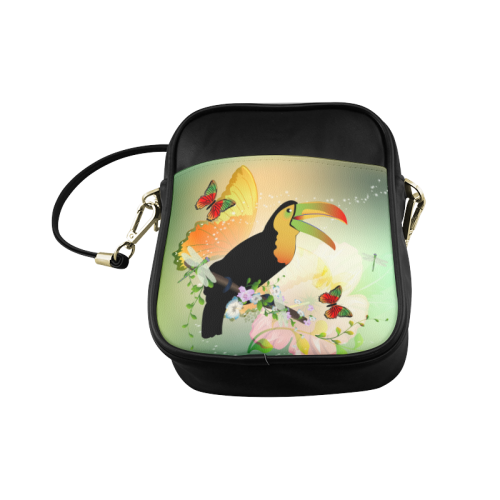 Funny toucan with flowers Sling Bag (Model 1627)