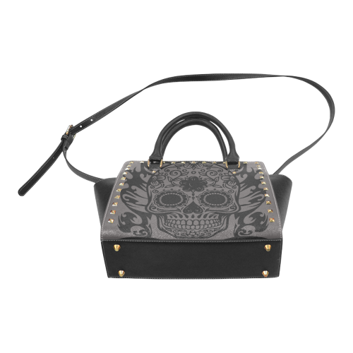 SKULL FLOWERS Rivet Shoulder Handbag (Model 1645)