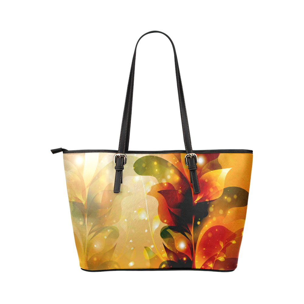 Awesome abstract flowers Leather Tote Bag/Small (Model 1651)