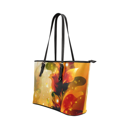 Awesome abstract flowers Leather Tote Bag/Small (Model 1651)