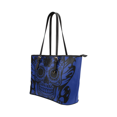 SKULL FLOWERS Leather Tote Bag/Small (Model 1651)