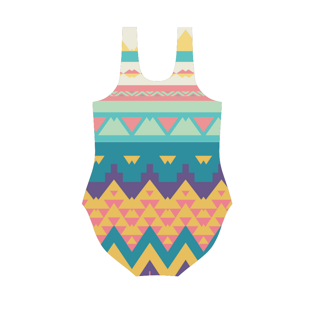 Pastel tribal design Vest One Piece Swimsuit (Model S04)