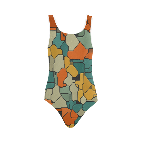 Textured retro shapes Vest One Piece Swimsuit (Model S04)