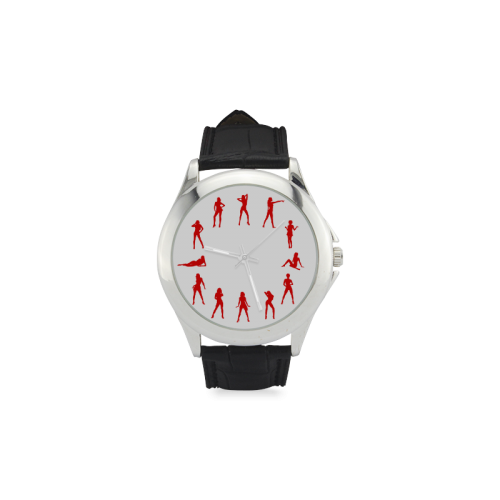 Red Sexy Dancer Girl Novelty Women's Classic Leather Strap Watch(Model 203)