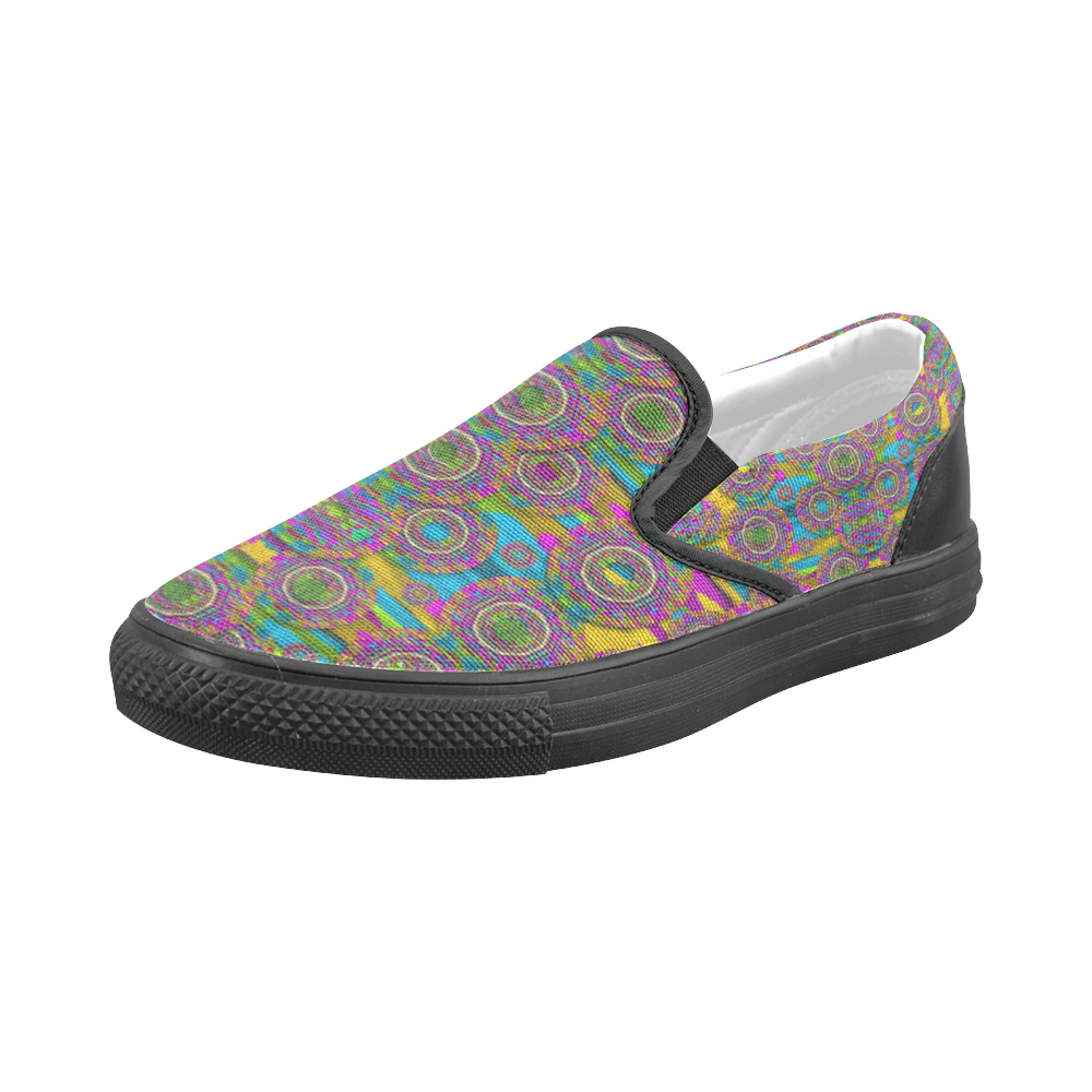 Peacock eyes in a contemplative style Men's Slip-on Canvas Shoes (Model 019)