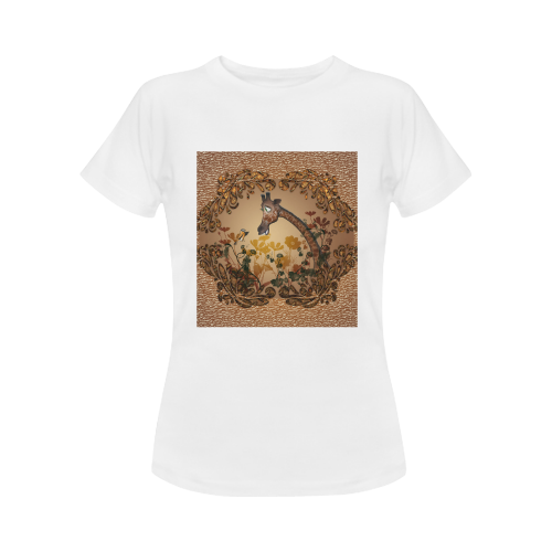 Sweet giraffe with bird Women's Classic T-Shirt (Model T17）