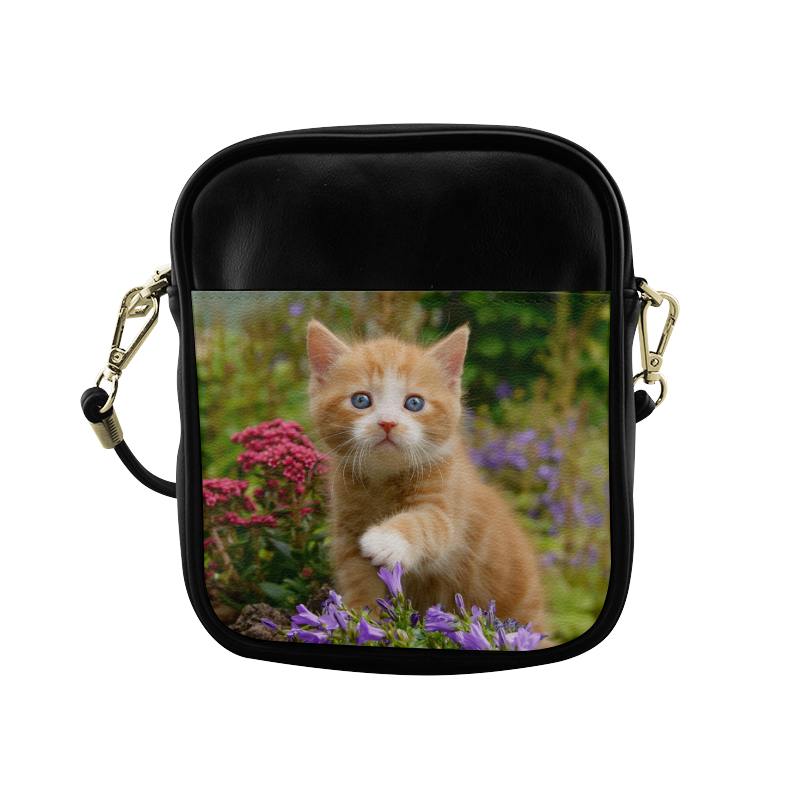 Cute Ginger Kitten Funny Baby Pet Animal in a Garden Photo for Cat Lovers Sling Bag (Model 1627)