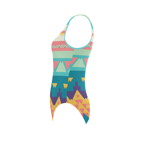 Pastel tribal design Vest One Piece Swimsuit (Model S04)