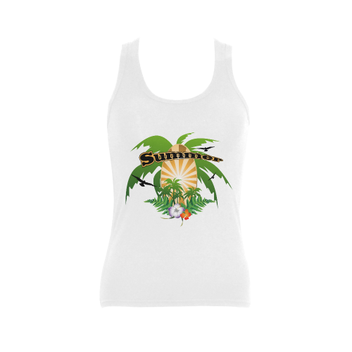 Summer design with palm and flowers Women's Shoulder-Free Tank Top (Model T35)