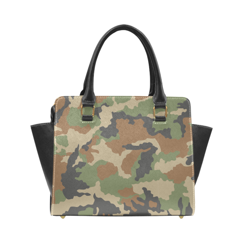 Woodland Forest Camouflage Rivet Shoulder Handbag (Model 1645)
