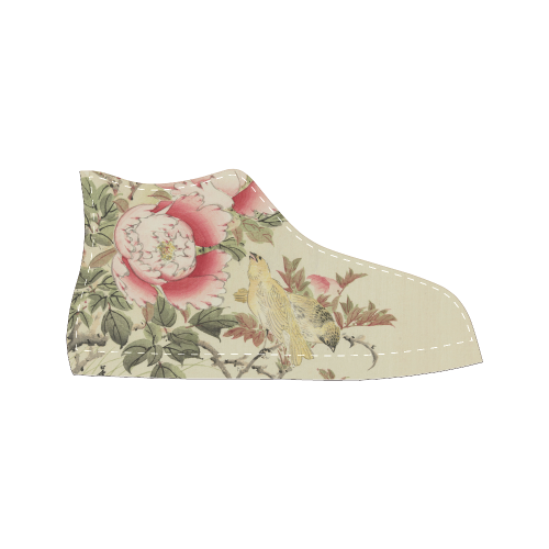 Peony flowers & Birds, japanese woodcut print, Women's Classic High Top Canvas Shoes (Model 017)