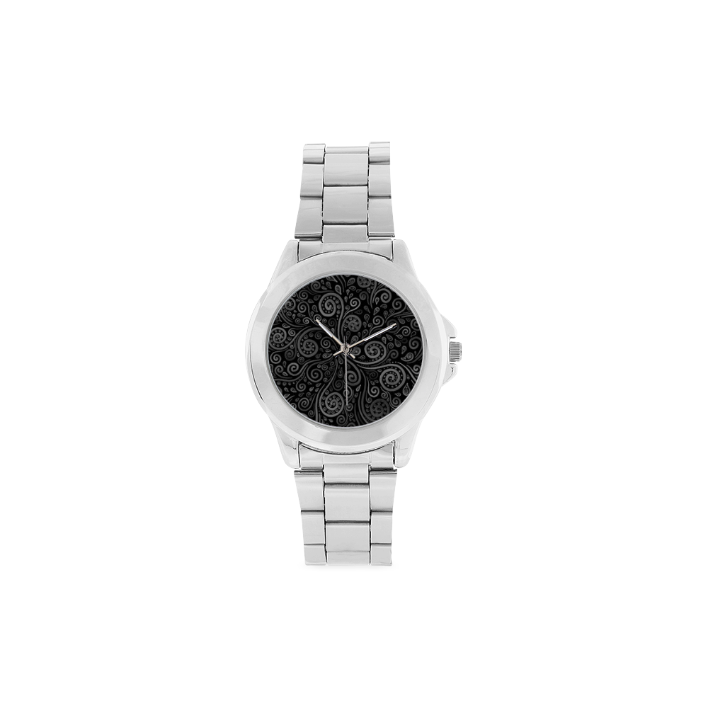 Black and White Rose Unisex Stainless Steel Watch(Model 103)