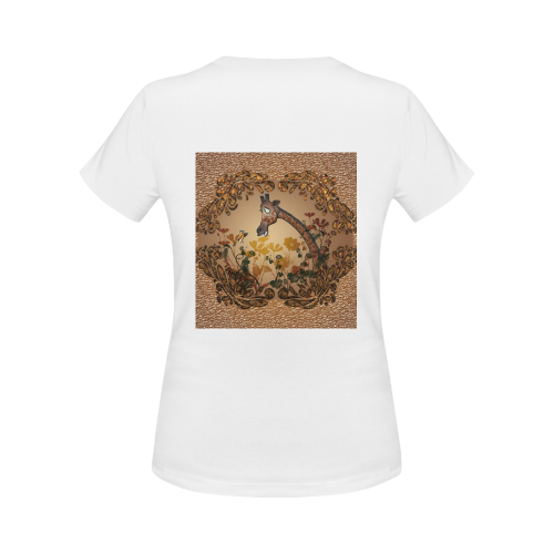 Sweet giraffe with bird Women's Classic T-Shirt (Model T17）