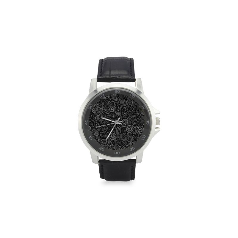 Black and White Rose Unisex Stainless Steel Leather Strap Watch(Model 202)