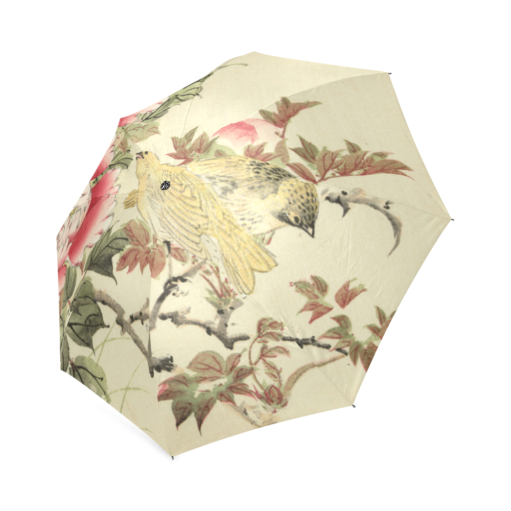 Peony flowers & Birds, japanese woodcut print, Foldable Umbrella (Model U01)