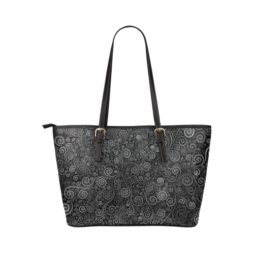 Black and White Rose Leather Tote Bag/Large (Model 1651)