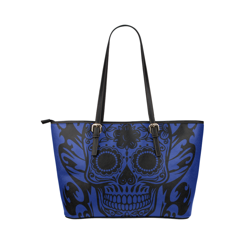 SKULL FLOWERS Leather Tote Bag/Small (Model 1651)