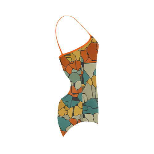 Textured retro shapes Strap Swimsuit ( Model S05)