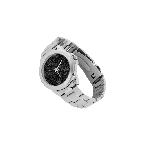Black and White Rose Unisex Stainless Steel Watch(Model 103)