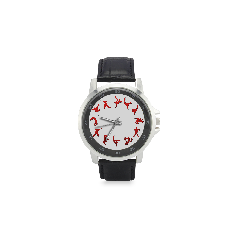 Conceptual Red B-boy hip hop dancer Novelty Unisex Stainless Steel Leather Strap Watch(Model 202)