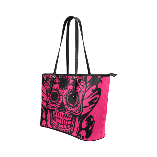 SKULL FLOWERS Leather Tote Bag/Small (Model 1651)