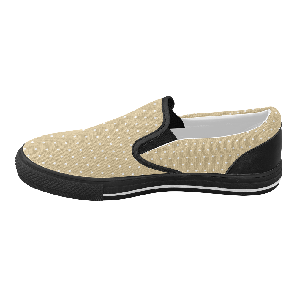 Polka dots white on beige VAS2 Women's Slip-on Canvas Shoes (Model 019)