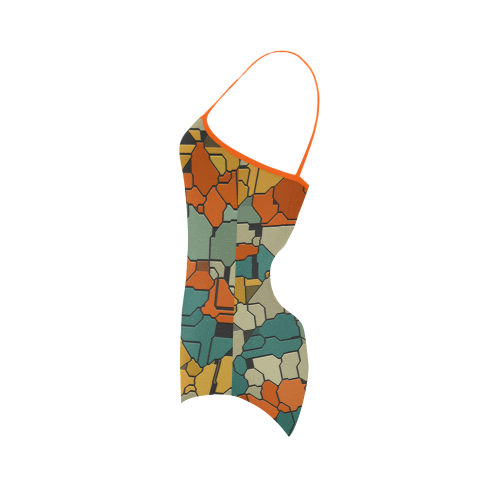 Textured retro shapes Strap Swimsuit ( Model S05)