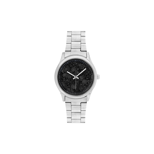 Black and White Rose Men's Stainless Steel Watch(Model 104)