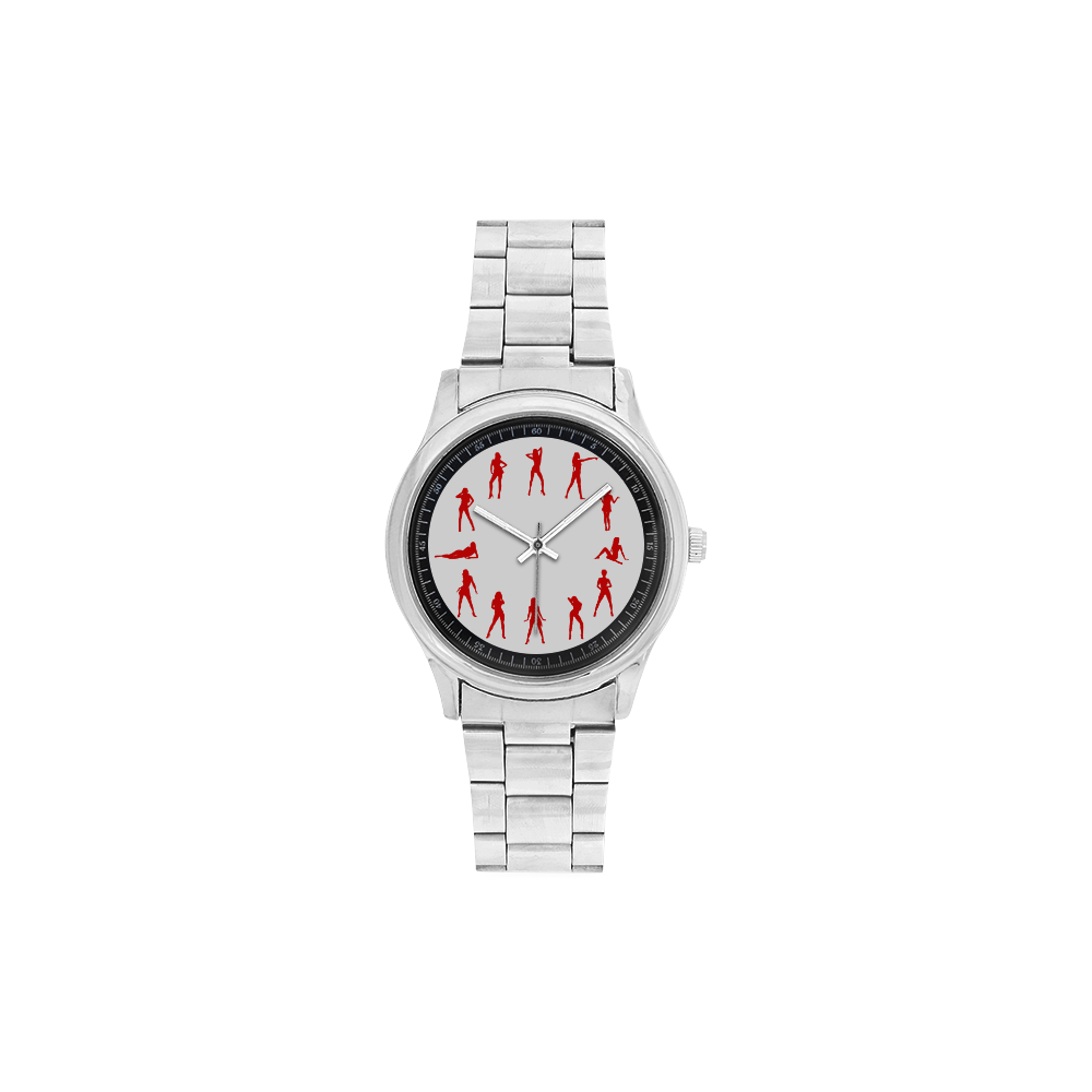 Red Sexy Dancer Girl Novelty Men's Stainless Steel Watch(Model 104)