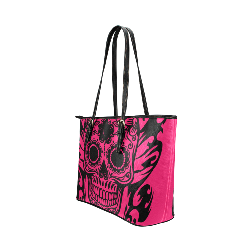 SKULL FLOWERS Leather Tote Bag/Small (Model 1651)