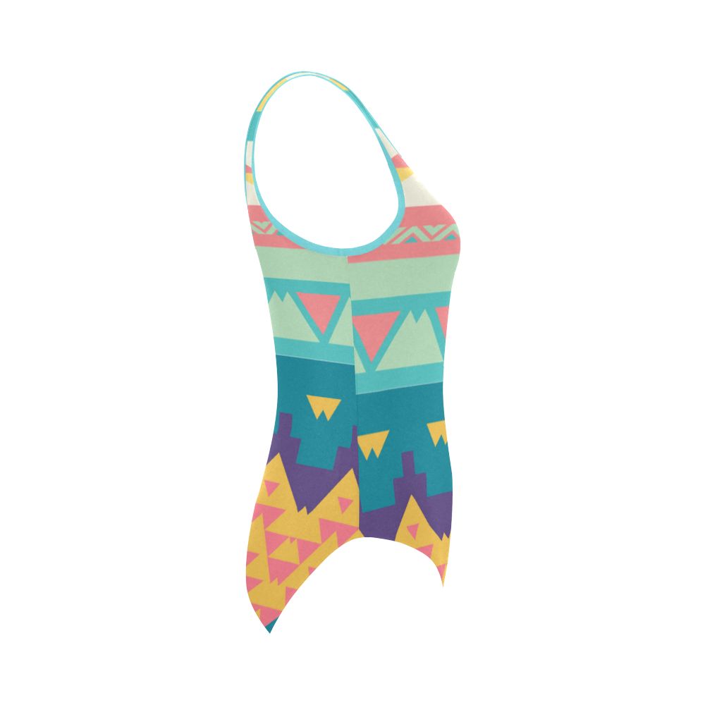 Pastel tribal design Vest One Piece Swimsuit (Model S04)