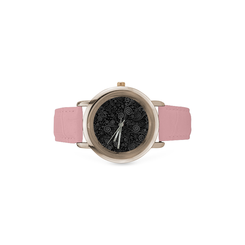 Black and White Rose Women's Rose Gold Leather Strap Watch(Model 201)