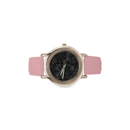 Black and White Rose Women's Rose Gold Leather Strap Watch(Model 201)